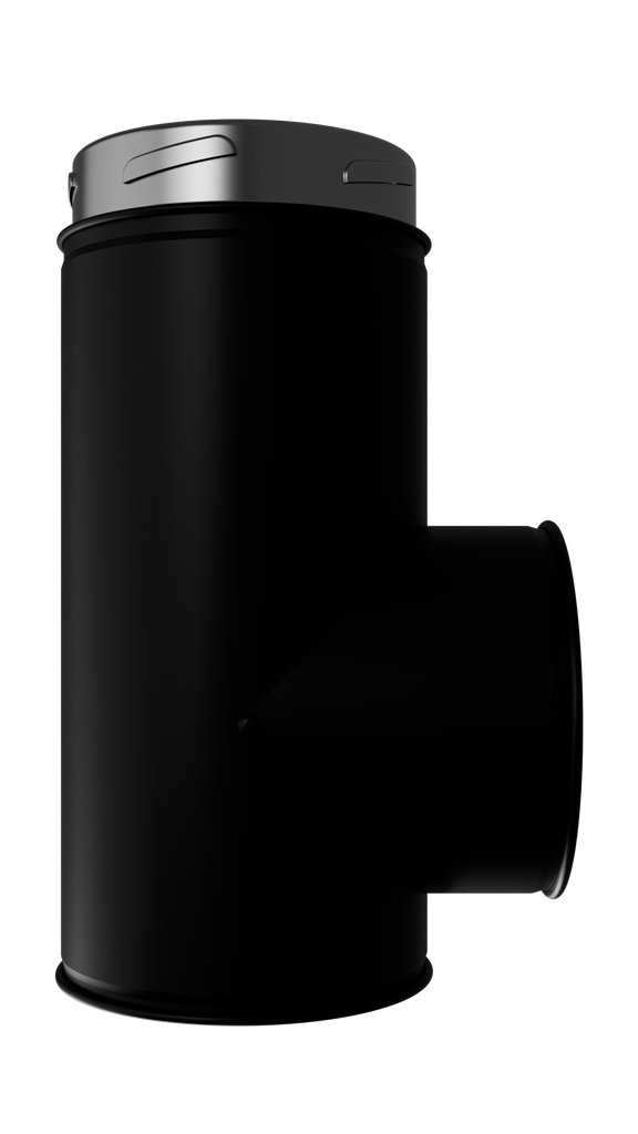PELLET FLUE- 90 DEGREE TEE w LOCKING BAND- BLACK