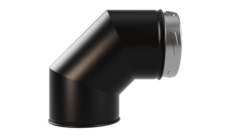PELLET FLUE- 90 DEGREE BEND w LOCKING BAND- BLACK
