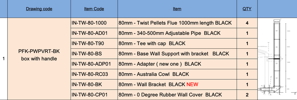 Pellet flue kit rear wall pen 4mtr Vertical black