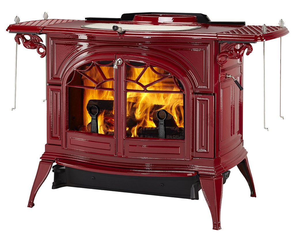 DEFIANT CAST WOOD STOVE -  BORDEAU ENAMEL - CLASSIC DOORS
