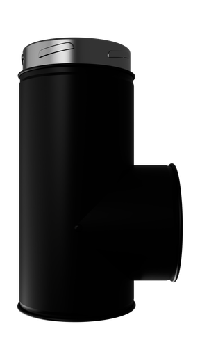 [IN-TW-80-T90-BK] PELLET FLUE- 90 DEGREE TEE w LOCKING BAND- BLACK