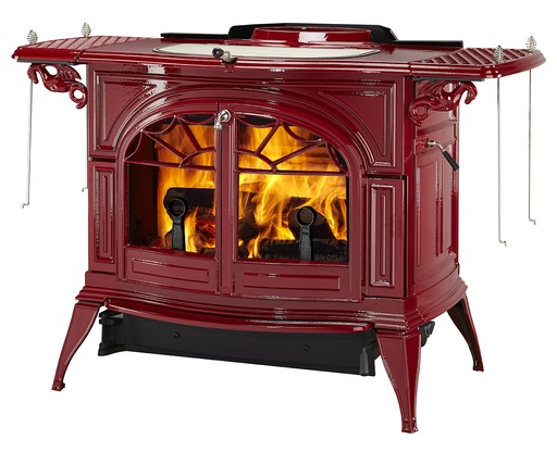 [0001979-OS] DEFIANT CAST WOOD STOVE -  BORDEAU ENAMEL - CLASSIC DOORS